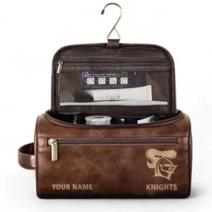 Newcastle Knights  Fans Gift Leather Toiletry Bag, All Over Print Leather Toiletry Bag For Sport Fan, Custom Name NRL177071525680-Dark Brown
