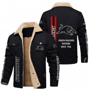 Penrith Panthers Jacket Fur Collar Fleece, All Over Print Jacket Fur Collar Fleece For Sport Fan NRL178072225666-Black