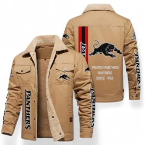 Penrith Panthers Jacket Fur Collar Fleece, All Over Print Jacket Fur Collar Fleece For Sport Fan NRL178072225666-Khaki