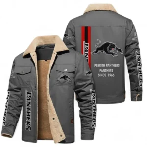Penrith Panthers Jacket Fur Collar Fleece, All Over Print Jacket Fur Collar Fleece For Sport Fan NRL178072225666-Gray