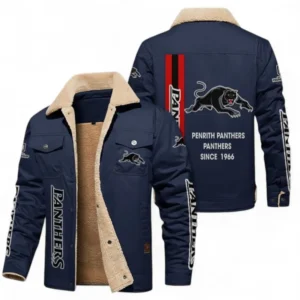 Penrith Panthers Jacket Fur Collar Fleece, All Over Print Jacket Fur Collar Fleece For Sport Fan NRL178072225666-Deep Blue