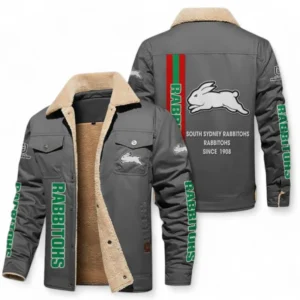 South Sydney Rabbitohs Jacket Fur Collar Fleece, All Over Print Jacket Fur Collar Fleece For Sport Fan NRL178072225667-Gray
