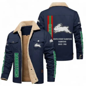 South Sydney Rabbitohs Jacket Fur Collar Fleece, All Over Print Jacket Fur Collar Fleece For Sport Fan NRL178072225667-Deep Blue