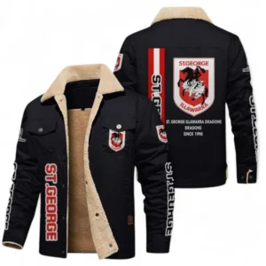 St George Illawarra Dragons Jacket Fur Collar Fleece, All Over Print Jacket Fur Collar Fleece For Sport Fan NRL178072225668-Black