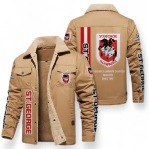 St George Illawarra Dragons Jacket Fur Collar Fleece, All Over Print Jacket Fur Collar Fleece For Sport Fan NRL178072225668-Khaki