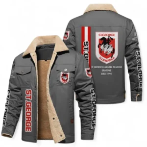 St George Illawarra Dragons Jacket Fur Collar Fleece, All Over Print Jacket Fur Collar Fleece For Sport Fan NRL178072225668-Gray