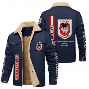 St George Illawarra Dragons Jacket Fur Collar Fleece, All Over Print Jacket Fur Collar Fleece For Sport Fan NRL178072225668-Deep Blue