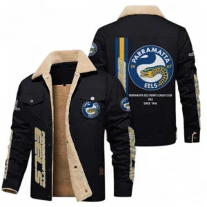 Parramatta Eels Jacket Fur Collar Fleece, All Over Print Jacket Fur Collar Fleece For Sport Fan NRL178072225669-Black