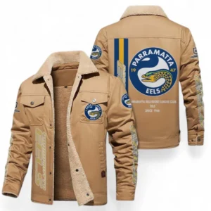 Parramatta Eels Jacket Fur Collar Fleece, All Over Print Jacket Fur Collar Fleece For Sport Fan NRL178072225669-Khaki
