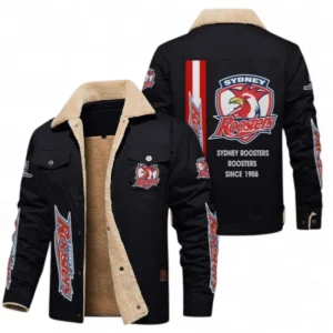 Sydney Roosters Jacket Fur Collar Fleece, All Over Print Jacket Fur Collar Fleece For Sport Fan NRL178072225670-Black