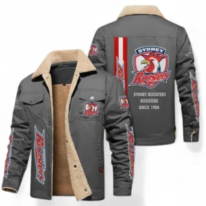 Sydney Roosters Jacket Fur Collar Fleece, All Over Print Jacket Fur Collar Fleece For Sport Fan NRL178072225670-Gray