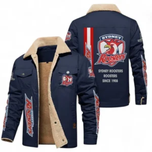 Sydney Roosters Jacket Fur Collar Fleece, All Over Print Jacket Fur Collar Fleece For Sport Fan NRL178072225670-Deep Blue