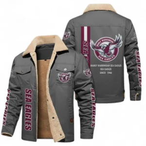 Manly Warringah Sea Eagles Jacket Fur Collar Fleece, All Over Print Jacket Fur Collar Fleece For Sport Fan NRL178072225671-Gray