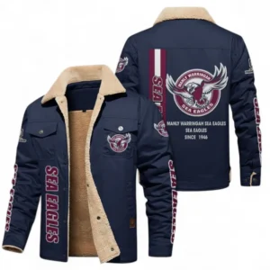 Manly Warringah Sea Eagles Jacket Fur Collar Fleece, All Over Print Jacket Fur Collar Fleece For Sport Fan NRL178072225671-Deep Blue