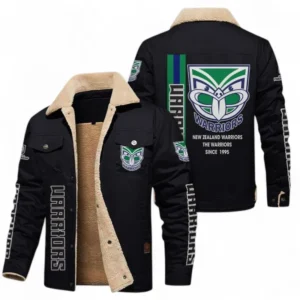New Zealand Warriors Jacket Fur Collar Fleece, All Over Print Jacket Fur Collar Fleece For Sport Fan NRL178072225672-Black