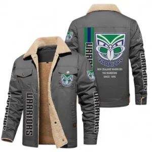 New Zealand Warriors Jacket Fur Collar Fleece, All Over Print Jacket Fur Collar Fleece For Sport Fan NRL178072225672-Gray