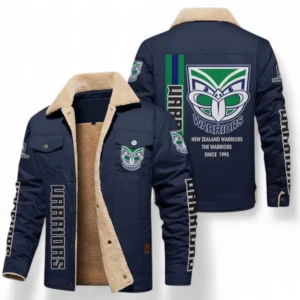 New Zealand Warriors Jacket Fur Collar Fleece, All Over Print Jacket Fur Collar Fleece For Sport Fan NRL178072225672-Deep Blue