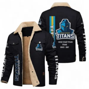 Gold Coast Titans Jacket Fur Collar Fleece, All Over Print Jacket Fur Collar Fleece For Sport Fan NRL178072225674-Black