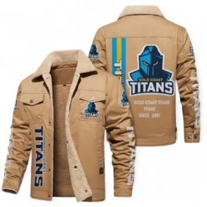 Gold Coast Titans Jacket Fur Collar Fleece, All Over Print Jacket Fur Collar Fleece For Sport Fan NRL178072225674-Khaki