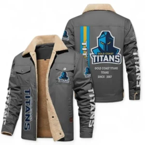 Gold Coast Titans Jacket Fur Collar Fleece, All Over Print Jacket Fur Collar Fleece For Sport Fan NRL178072225674-Gray