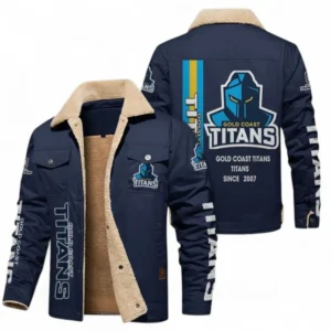 Gold Coast Titans Jacket Fur Collar Fleece, All Over Print Jacket Fur Collar Fleece For Sport Fan NRL178072225674-Deep Blue