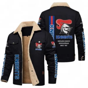 Newcastle Knights Jacket Fur Collar Fleece, All Over Print Jacket Fur Collar Fleece For Sport Fan NRL178072225675-Black