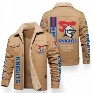 Newcastle Knights Jacket Fur Collar Fleece, All Over Print Jacket Fur Collar Fleece For Sport Fan NRL178072225675-Khaki