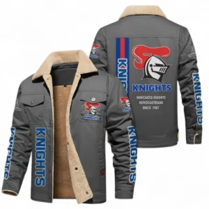 Newcastle Knights Jacket Fur Collar Fleece, All Over Print Jacket Fur Collar Fleece For Sport Fan NRL178072225675-Gray