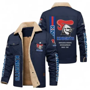 Newcastle Knights Jacket Fur Collar Fleece, All Over Print Jacket Fur Collar Fleece For Sport Fan NRL178072225675-Deep Blue