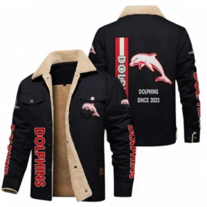 Redcliffe Dolphins Jacket Fur Collar Fleece, All Over Print Jacket Fur Collar Fleece For Sport Fan NRL178072225676-Black