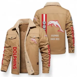 Redcliffe Dolphins Jacket Fur Collar Fleece, All Over Print Jacket Fur Collar Fleece For Sport Fan NRL178072225676-Khaki