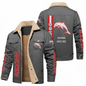 Redcliffe Dolphins Jacket Fur Collar Fleece, All Over Print Jacket Fur Collar Fleece For Sport Fan NRL178072225676-Gray