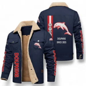Redcliffe Dolphins Jacket Fur Collar Fleece, All Over Print Jacket Fur Collar Fleece For Sport Fan NRL178072225676-Deep Blue
