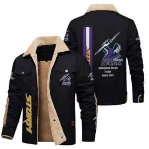 Melbourne Storm Jacket Fur Collar Fleece, All Over Print Jacket Fur Collar Fleece For Sport Fan NRL178072225677-Black