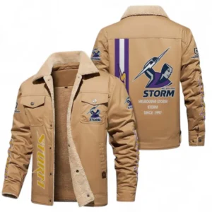 Melbourne Storm Jacket Fur Collar Fleece, All Over Print Jacket Fur Collar Fleece For Sport Fan NRL178072225677-Khaki