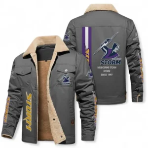 Melbourne Storm Jacket Fur Collar Fleece, All Over Print Jacket Fur Collar Fleece For Sport Fan NRL178072225677-Gray