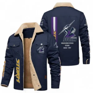 Melbourne Storm Jacket Fur Collar Fleece, All Over Print Jacket Fur Collar Fleece For Sport Fan NRL178072225677-Deep Blue