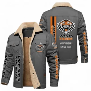 Wests Tigers Jacket Fur Collar Fleece, All Over Print Jacket Fur Collar Fleece For Sport Fan NRL178072225682-Gray