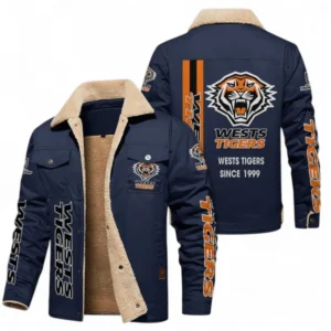 Wests Tigers Jacket Fur Collar Fleece, All Over Print Jacket Fur Collar Fleece For Sport Fan NRL178072225682-Deep Blue