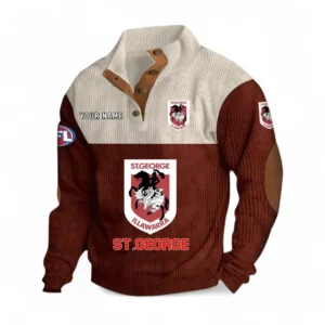 St. George Illawarra Dragons Fans Gift Men's Stand Up Collar Base Shirt, All Over Print Men's Stand Up Collar Base Shirt For Sport Fan, Custom Name NRL180080125111-Dark Red