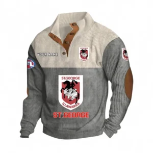 St. George Illawarra Dragons Fans Gift Men's Stand Up Collar Base Shirt, All Over Print Men's Stand Up Collar Base Shirt For Sport Fan, Custom Name NRL180080125111-Gray
