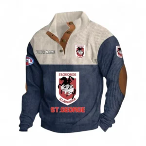 St. George Illawarra Dragons Fans Gift Men's Stand Up Collar Base Shirt, All Over Print Men's Stand Up Collar Base Shirt For Sport Fan, Custom Name NRL180080125111-Navy Blue
