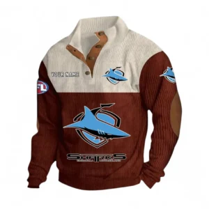 Cronulla Sharks Fans Gift Men's Stand Up Collar Base Shirt, All Over Print Men's Stand Up Collar Base Shirt For Sport Fan, Custom Name NRL180080125112-Dark Red