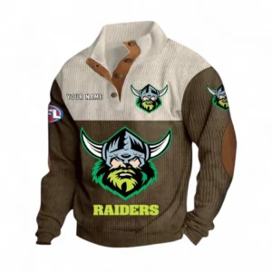 Canberra Raiders Fans Gift Men's Stand Up Collar Base Shirt, All Over Print Men's Stand Up Collar Base Shirt For Sport Fan, Custom Name NRL180080125113-Brown