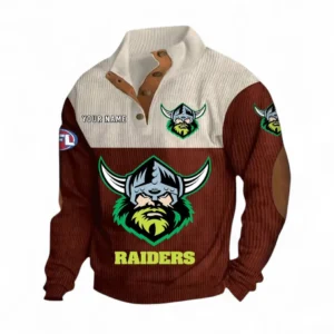 Canberra Raiders Fans Gift Men's Stand Up Collar Base Shirt, All Over Print Men's Stand Up Collar Base Shirt For Sport Fan, Custom Name NRL180080125113-Dark Red