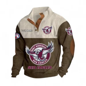 Manly Warringah Sea Eagles Fans Gift Men's Stand Up Collar Base Shirt, All Over Print Men's Stand Up Collar Base Shirt For Sport Fan, Custom Name NRL180080125114-Brown