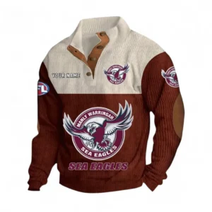 Manly Warringah Sea Eagles Fans Gift Men's Stand Up Collar Base Shirt, All Over Print Men's Stand Up Collar Base Shirt For Sport Fan, Custom Name NRL180080125114-Dark Red