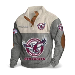 Manly Warringah Sea Eagles Fans Gift Men's Stand Up Collar Base Shirt, All Over Print Men's Stand Up Collar Base Shirt For Sport Fan, Custom Name NRL180080125114-Gray