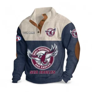 Manly Warringah Sea Eagles Fans Gift Men's Stand Up Collar Base Shirt, All Over Print Men's Stand Up Collar Base Shirt For Sport Fan, Custom Name NRL180080125114-Navy Blue