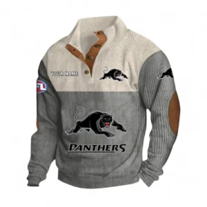 Penrith Panthers Fans Gift Men's Stand Up Collar Base Shirt, All Over Print Men's Stand Up Collar Base Shirt For Sport Fan, Custom Name NRL180080125115-Gray